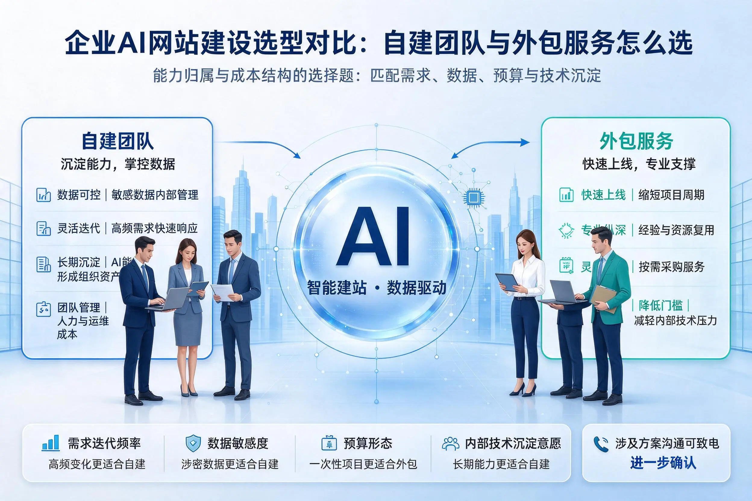 潍坊企业AI网站建设选型对比：自建团队与外包服务怎么选